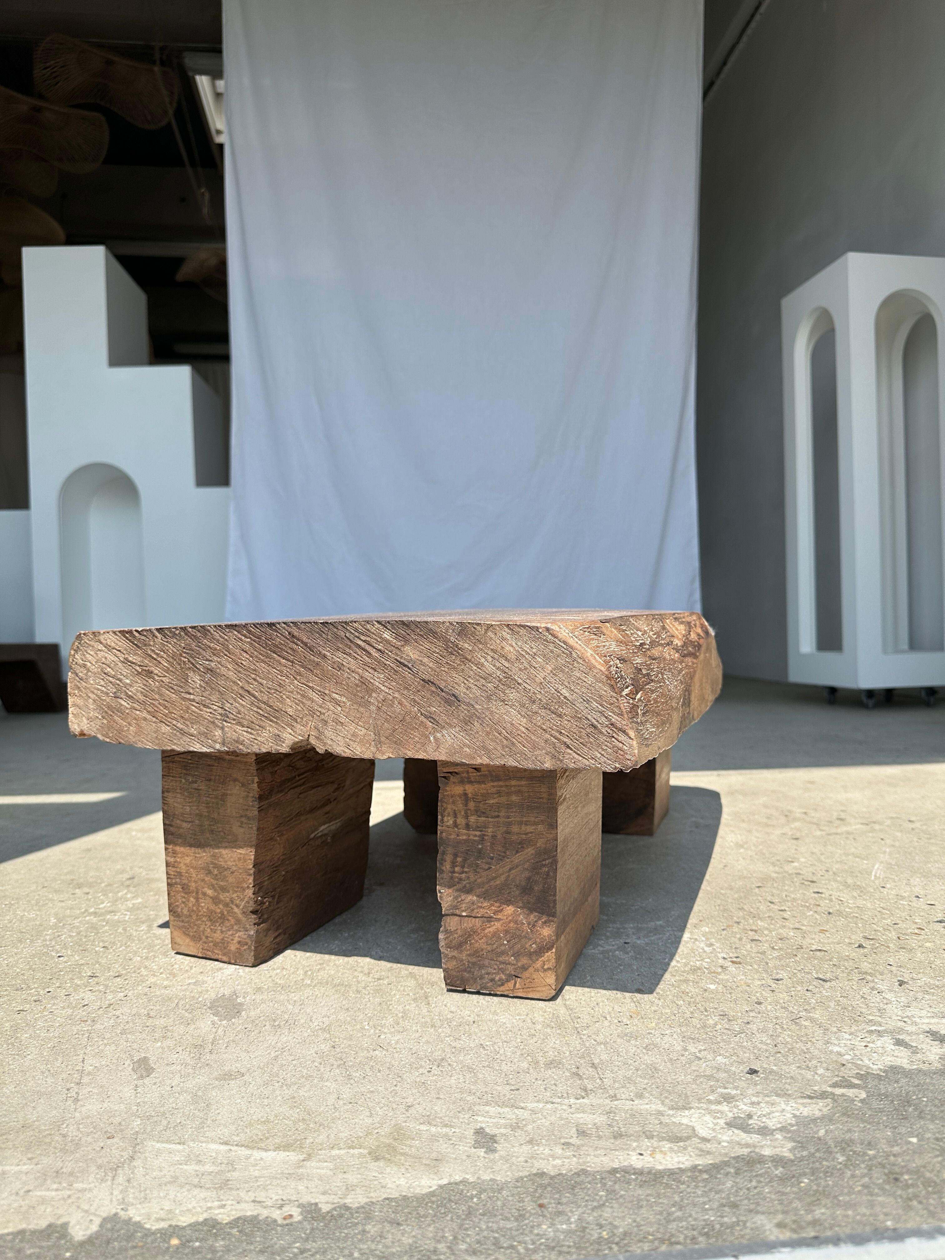 Asian solid wood quadripod brutalist coffee table H30 L81 l42