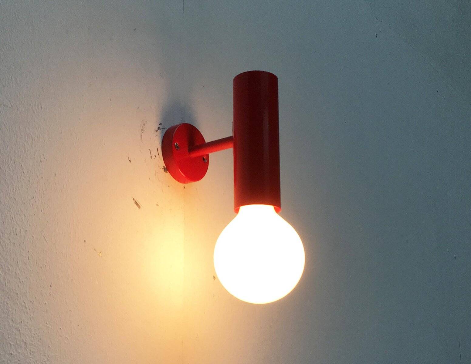 Mid-century minimalist red wall lamp, set of 2.