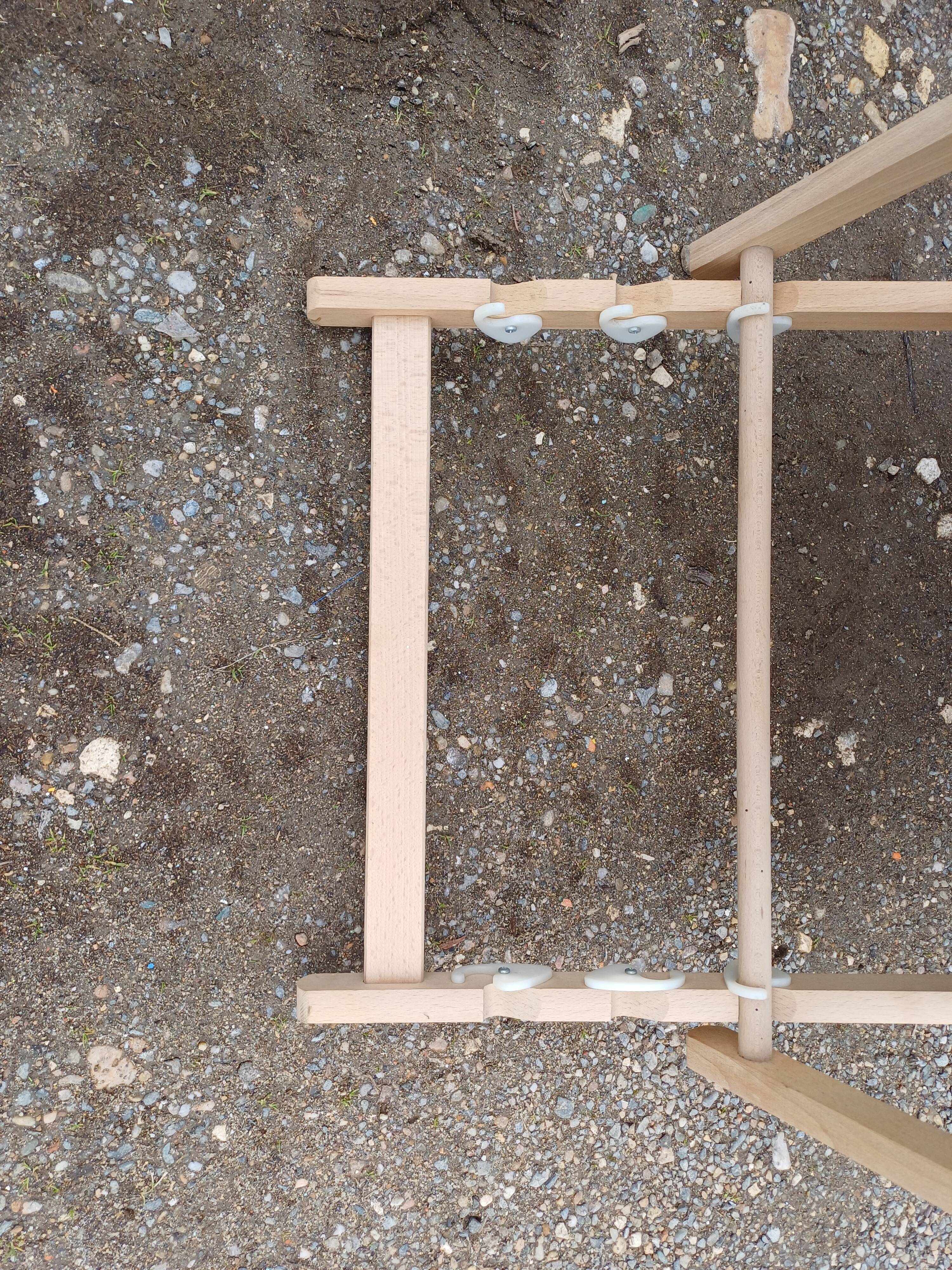 Pair of wood and fabric long chairs