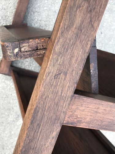 Table chêne et cuir vintage design brutaliste Annees 60
