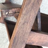 Oak and leather table vintage brutalist design 60s