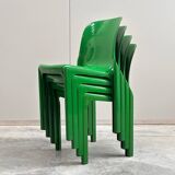 Set of 4 green stackable chairs 'Selene', Vico Magistretti, Artemide, 1960s
