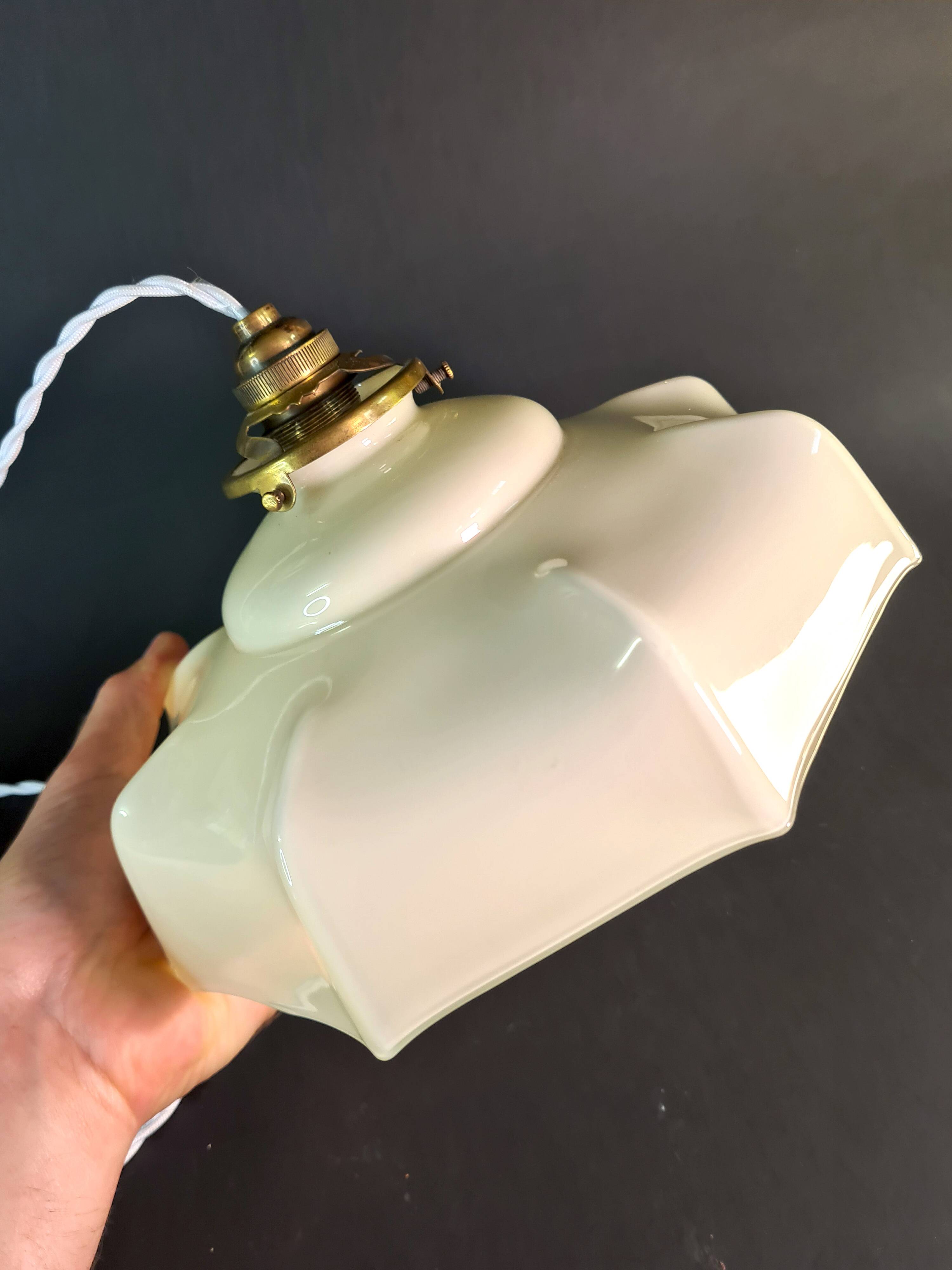 Vintage milky white opaline pendant light