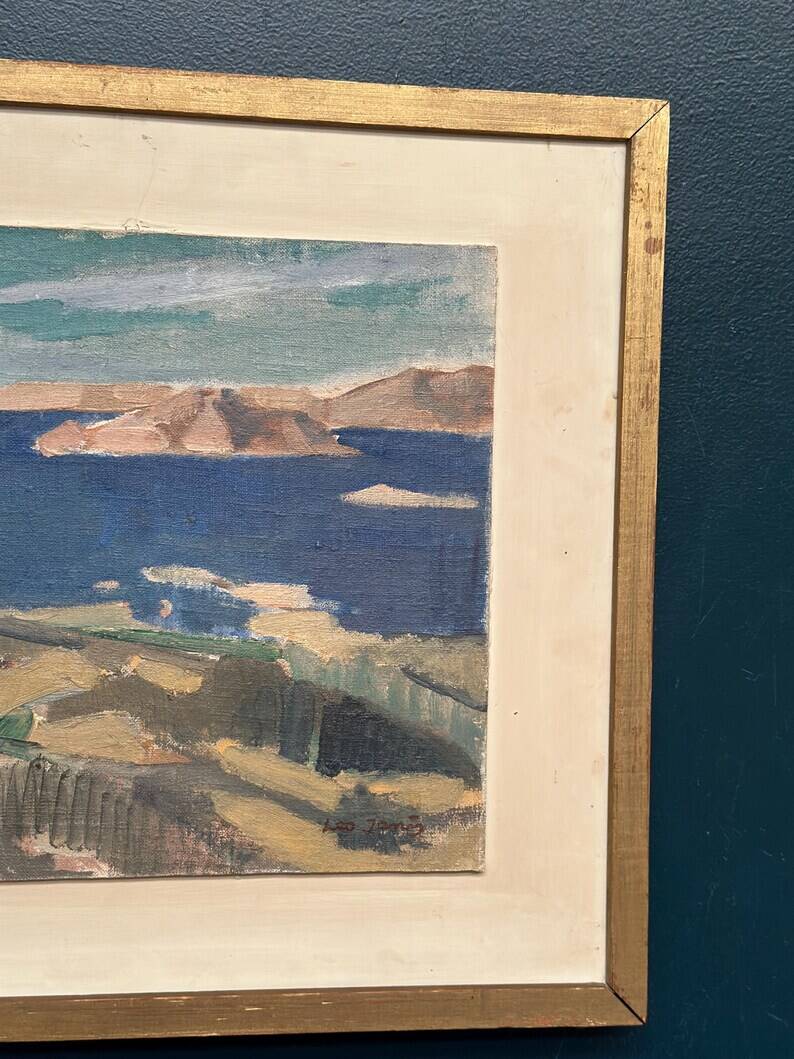 Original Swedish Oil on Panel - "Water Landscape" by Leo Janis - Signed - Vintage and Framed - 59 × 49 cm (23.2" × 19.2")