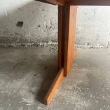 Brutalist Honey-Brown Pine Trestle Dining Table,  1970s France