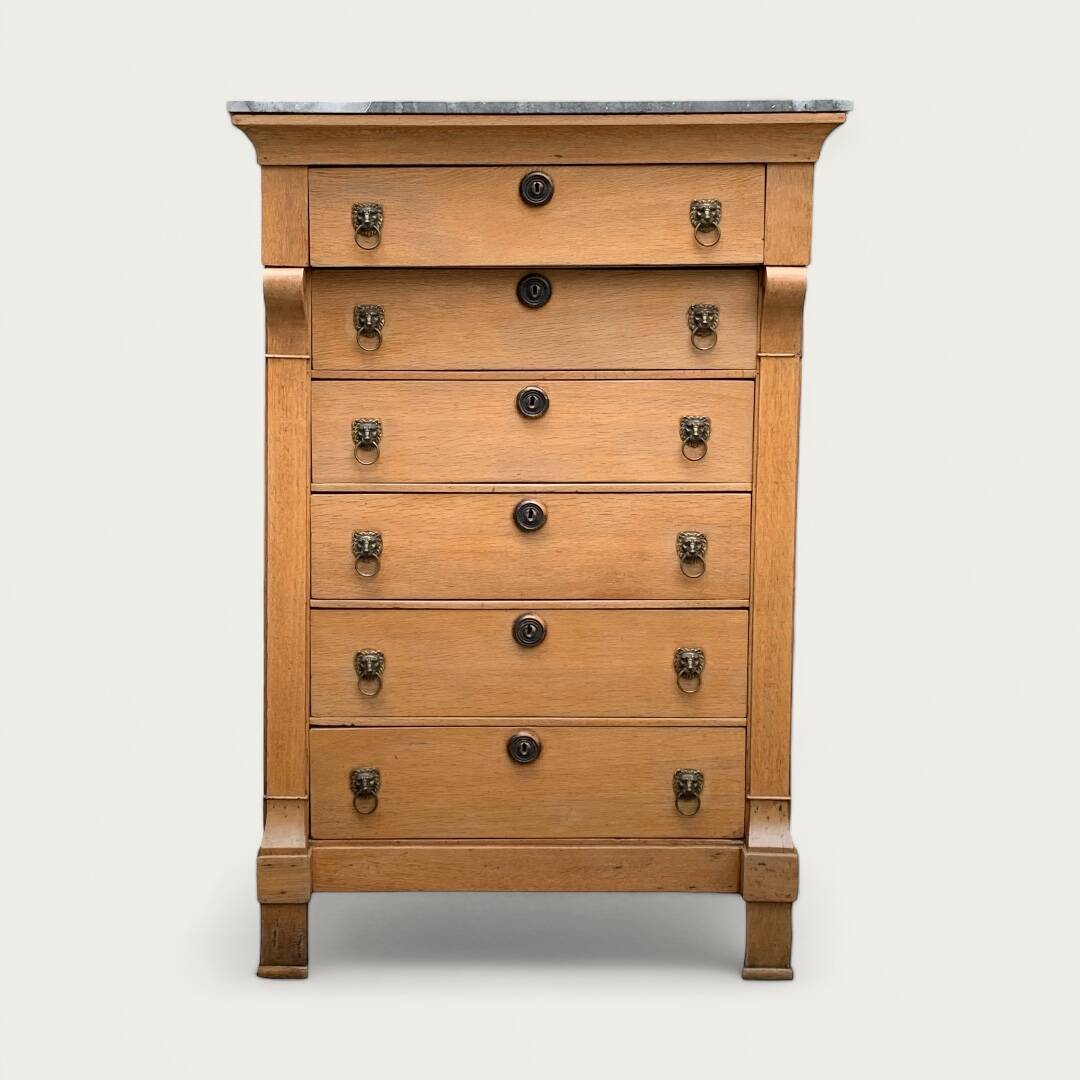 Empire high chest of drawers in solid raw oak