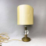 Mid century brass table lamp with silk cream oval lampshade 1960s