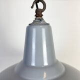 Industrial British Grey Enamel Factory Pendant Lamp, 1960s