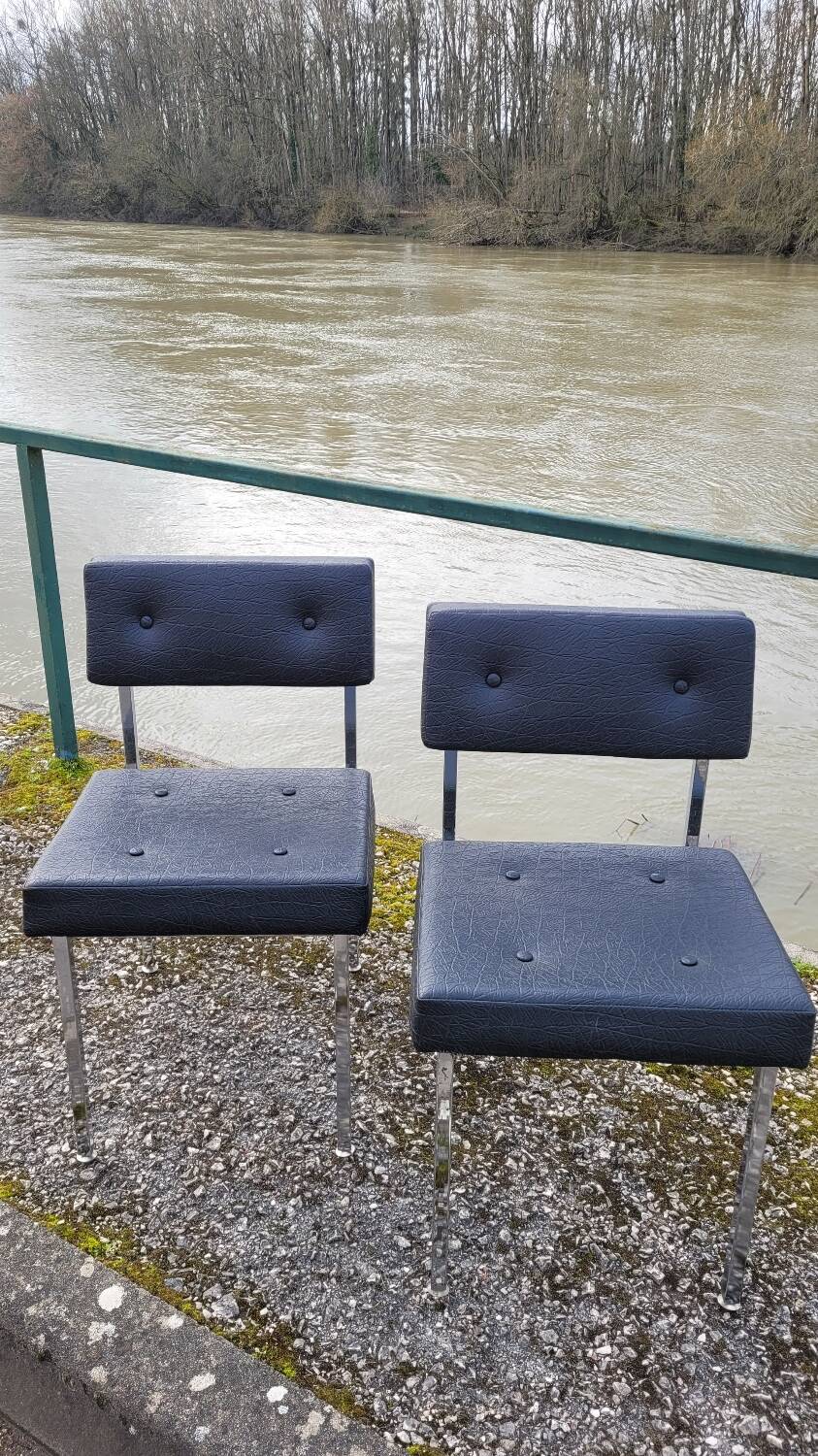 Pair of chromed design skai chairs - 1950s