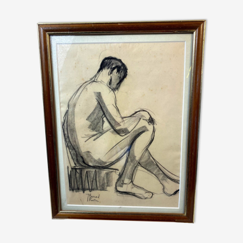 Naked man: original drawing by jeanne besnard-fortin