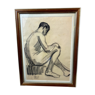 Naked man: original drawing by jeanne besnard-fortin