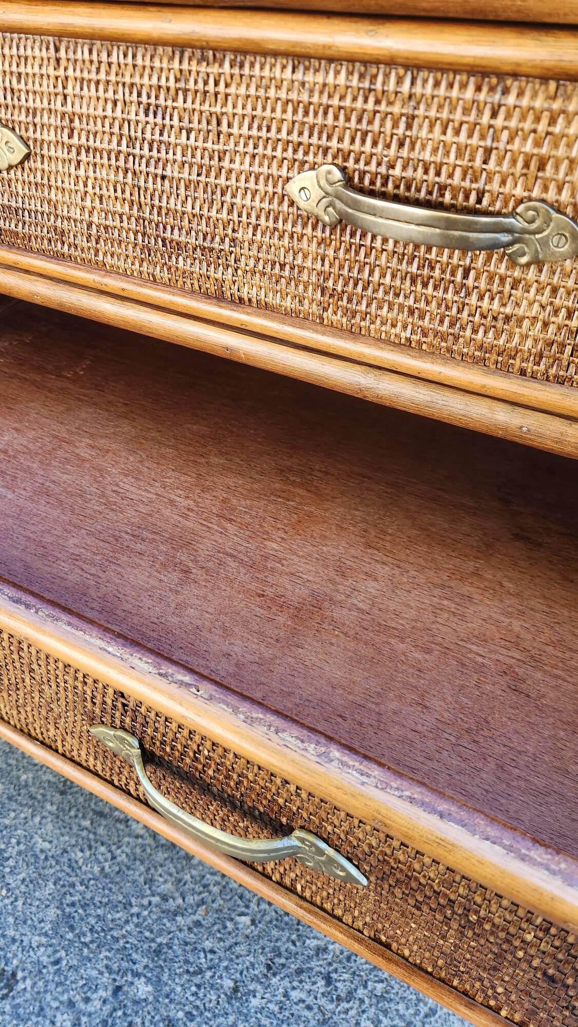 Commode vintage en rotin et osier tressé – 3 tiroirs / Style Boho & Chabby