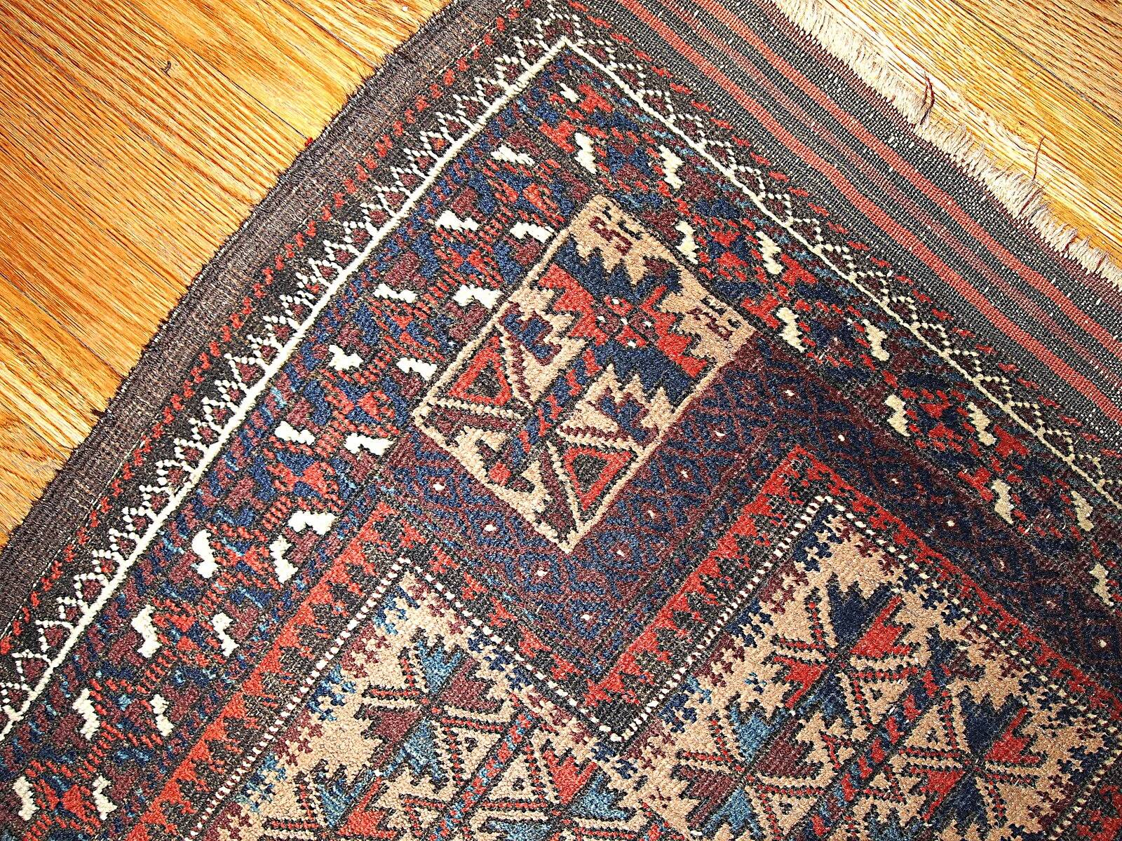 Tapis de prière baloutche antique fait main, années 1880