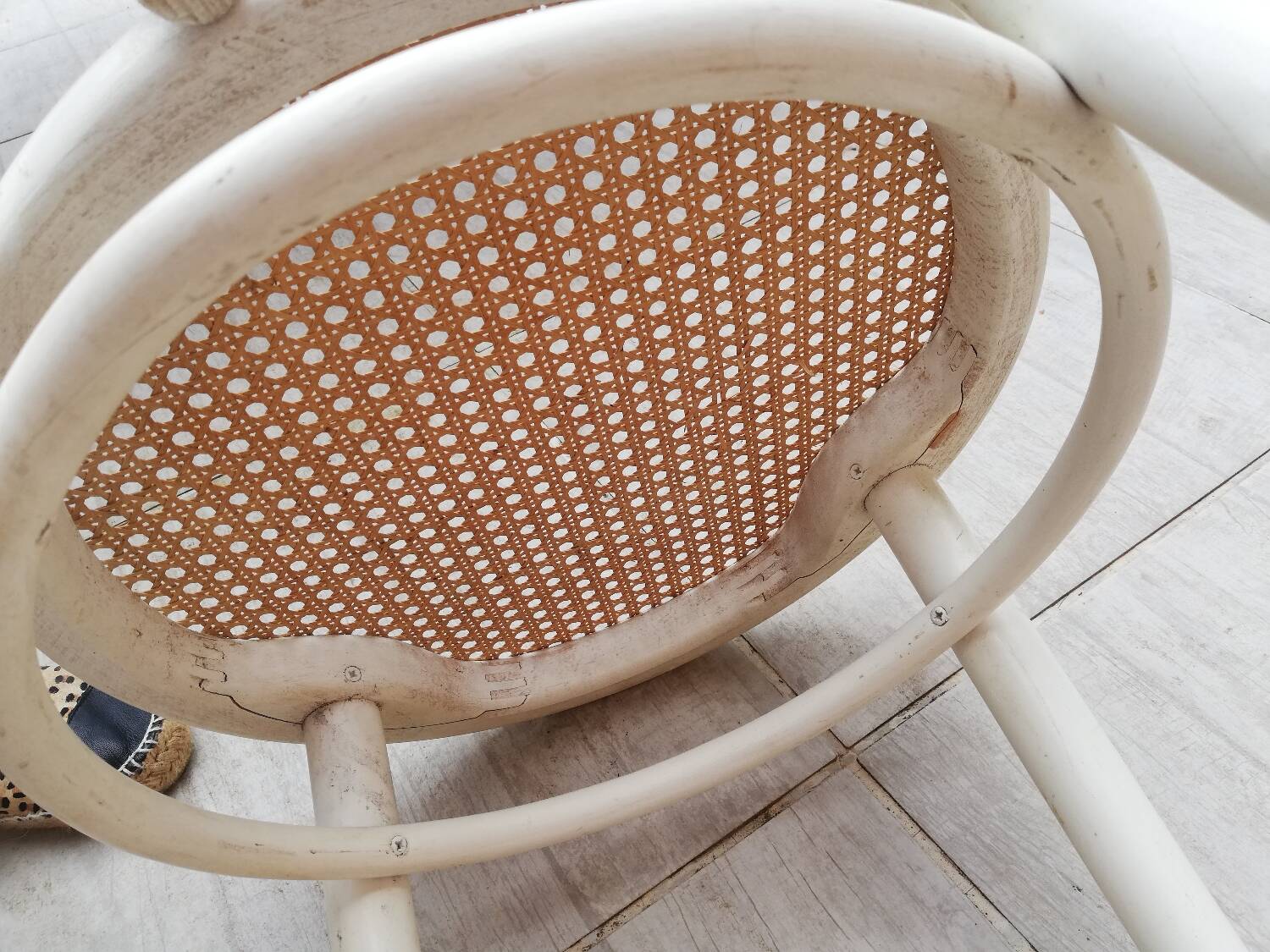 Lot of three Vintage ecru natural cane bistro chairs