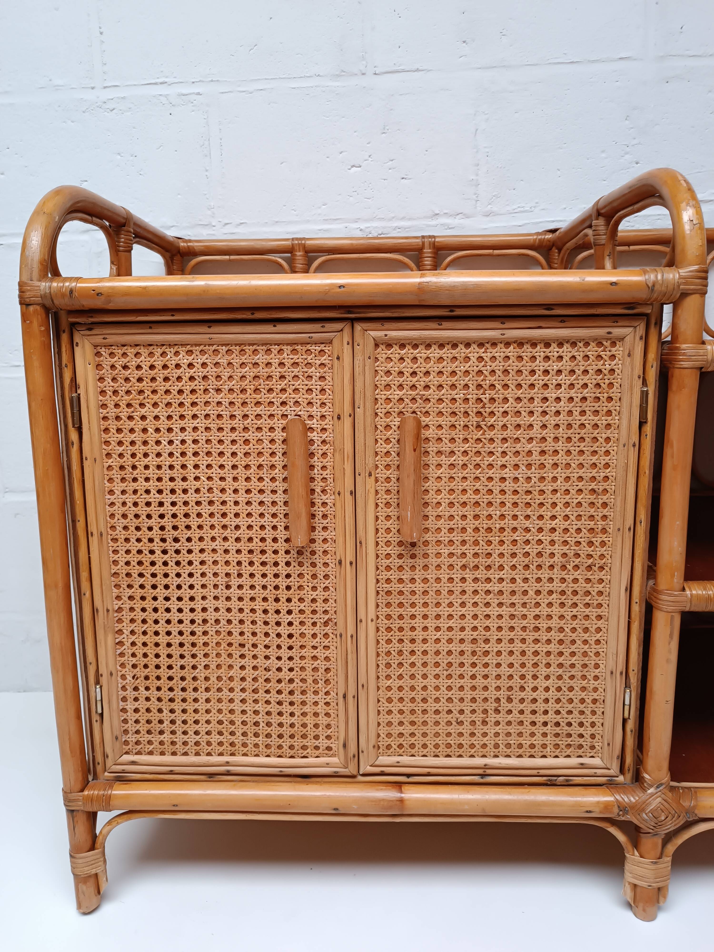 Vintage cane rattan and wood sideboard
