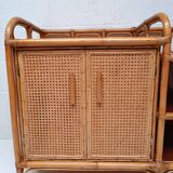 Vintage cane rattan and wood sideboard