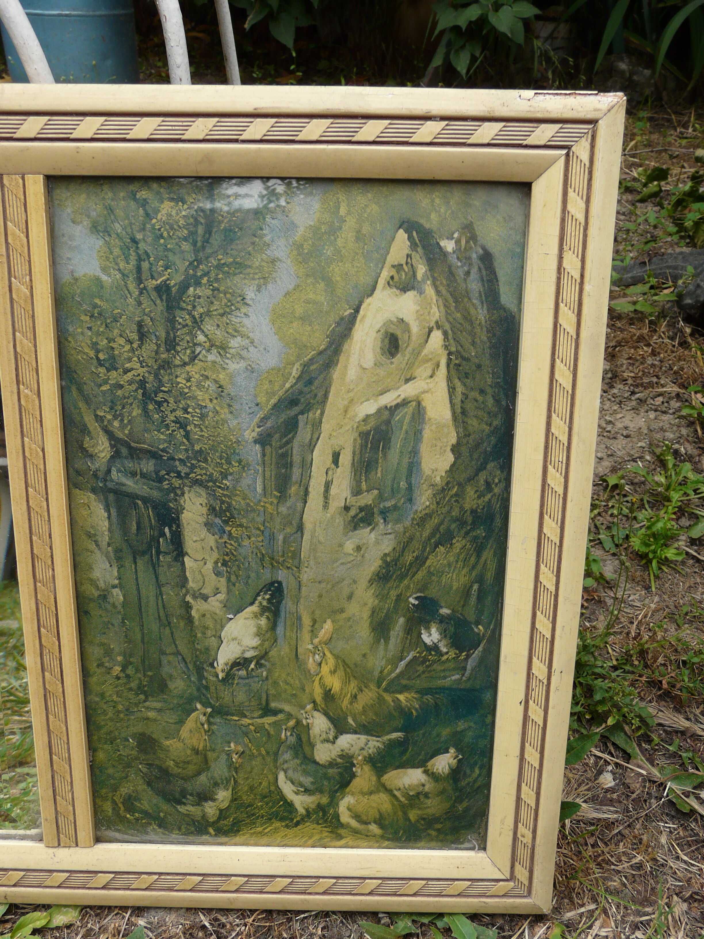 Beveled wall mirror with engravings 40s-50s