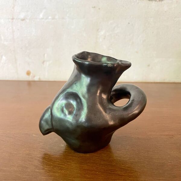 Vase faïence émaillée zoomorphe René Delarue années 50