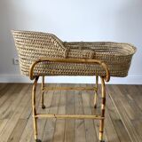 Removable wicker cradle / bassinet on bamboo casters 1950s