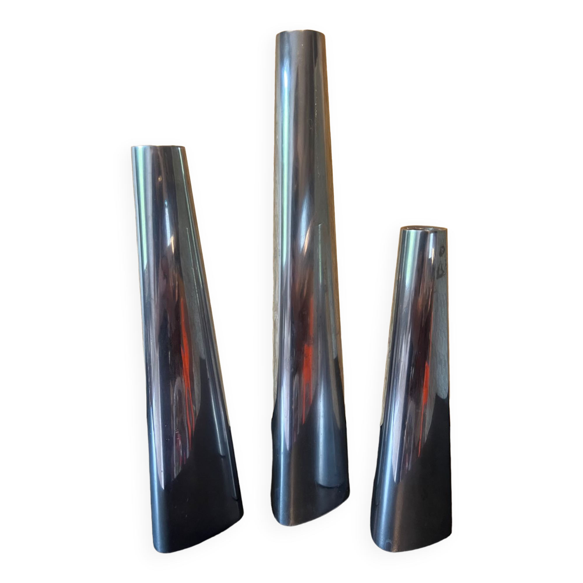 Trio of aluminum candle holders year 90