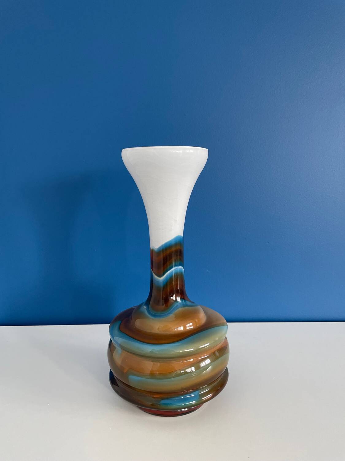 Vintage blue and brown opaline vase