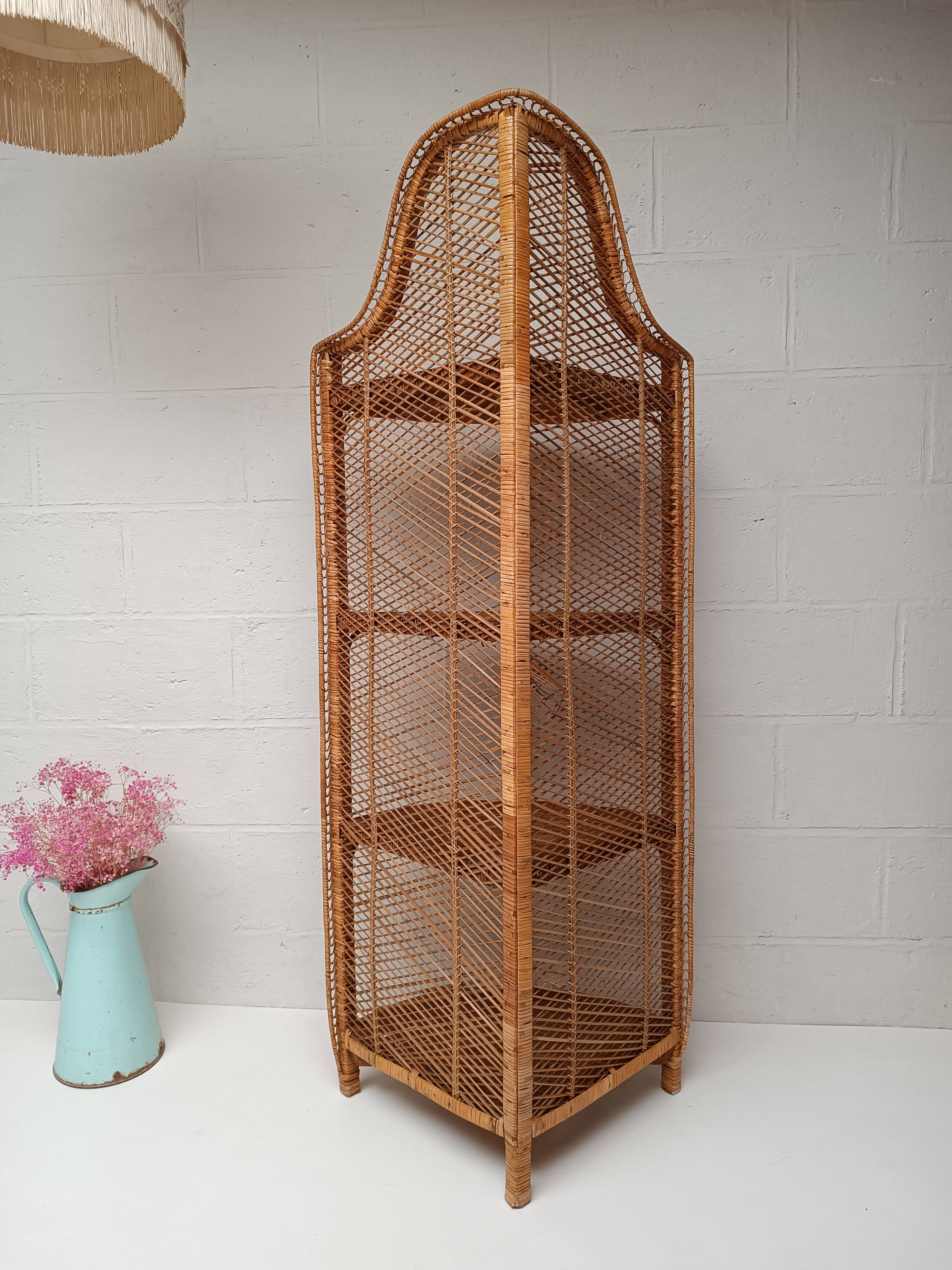 Tall rattan shelf