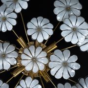 Pair of Murano white flower ceiling lamps. Italy 1980s
