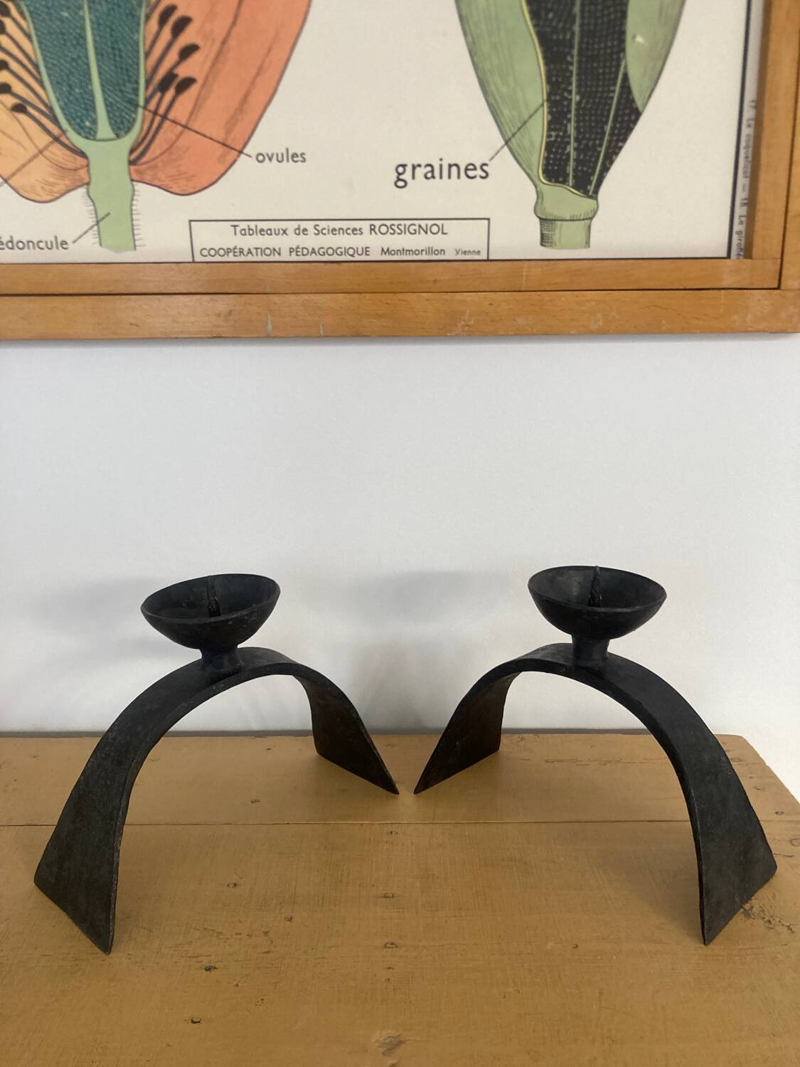 Pair of brutalized wrought iron candlesticks