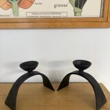 Pair of brutalized wrought iron candlesticks