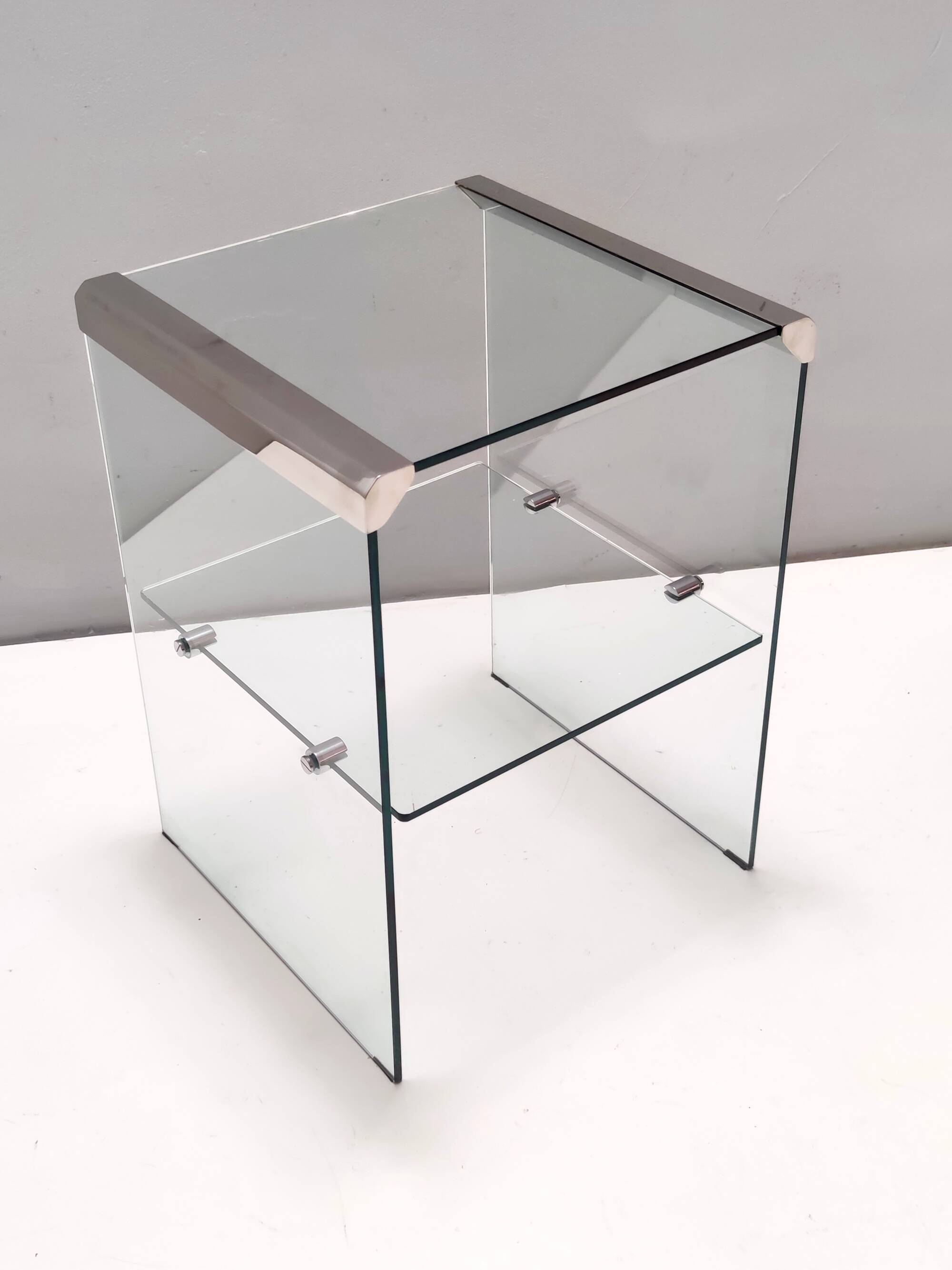 Tempered Glass and Steel Etagere by Gallotti & Radice with a Shelf