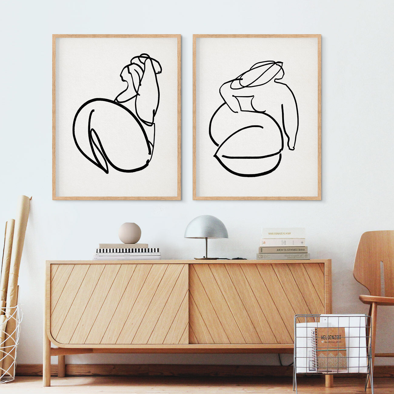Pair of prints, female drawing wall art set of two, 50x70cm