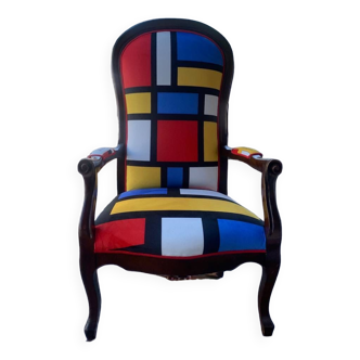 Voltaire armchair upholstered Mondrian style
