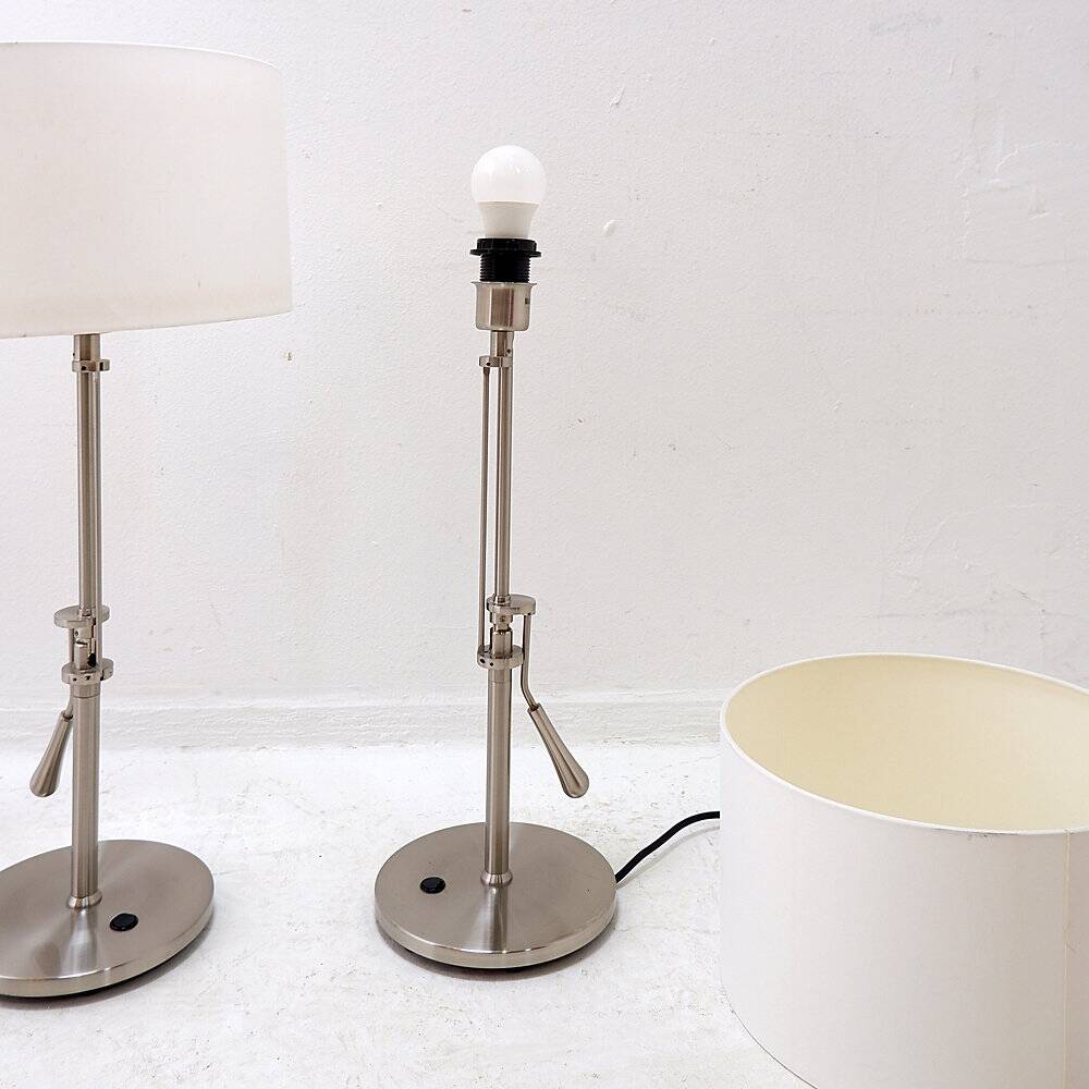 Pair of brushed steel table lamps with adjustable tilt - United Kingdom