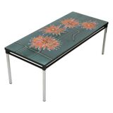 Large Ceramic Tile Table adri Orange Flowers Abstract 109cm