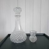 Diamond cut carafe and small vase