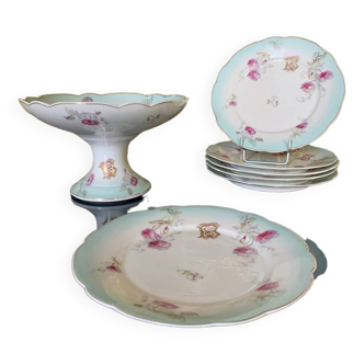 Assiettes Dessert en Porcelaine Monogrammes Or fin - Compotier Coupe Service