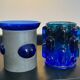 Duo of Art Deco candlesticks in blue glass paste
