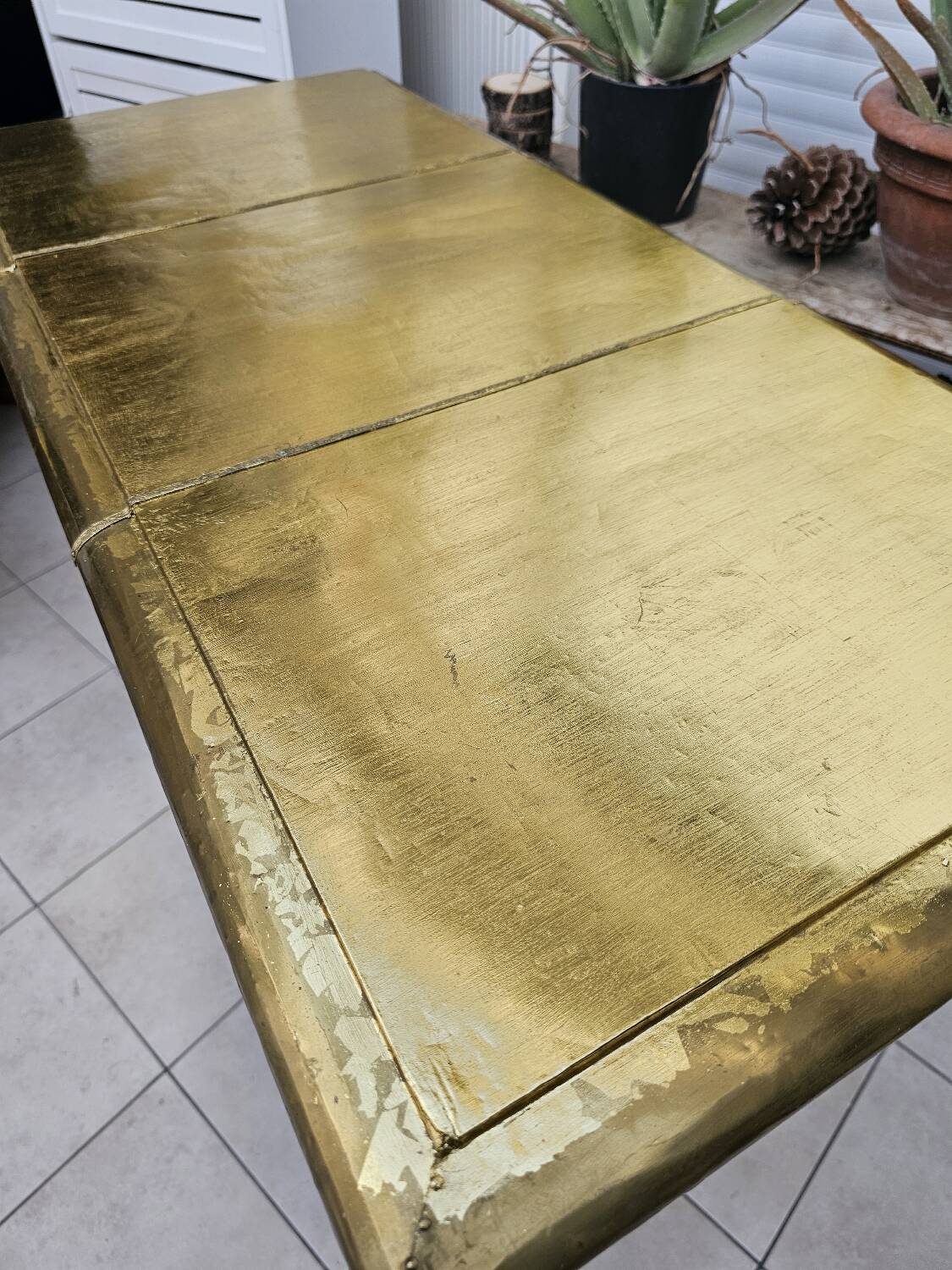 Handcrafted commode fully dressed in brass, original piece and