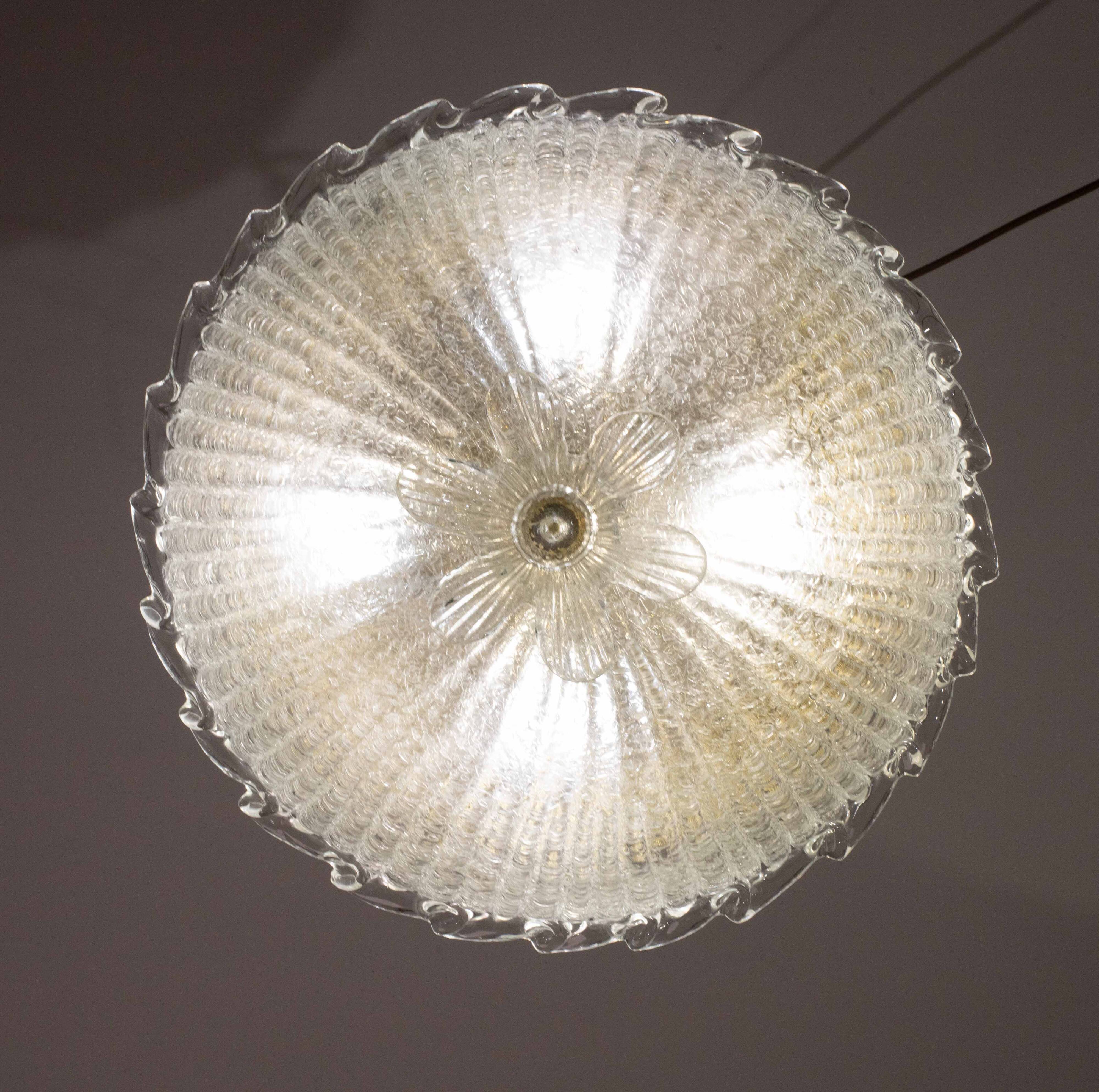 Italian Transparent Murano Glass Ceiling with Flower
