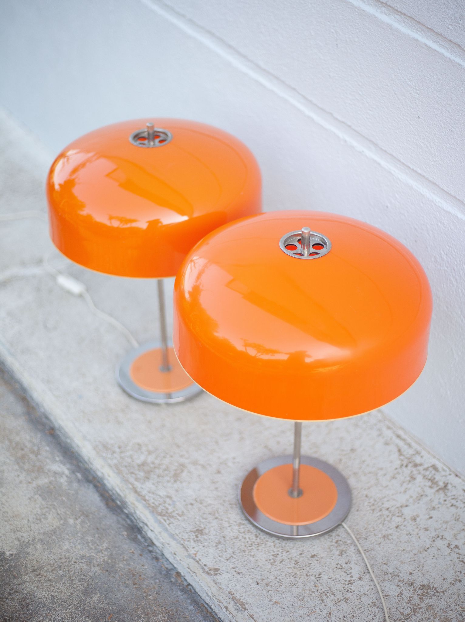 Pair of orange mushroom lamp, bedside lamp, vintage lamp, retro, seventies