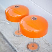 Pair of orange mushroom lamp, bedside lamp, vintage lamp, retro, seventies