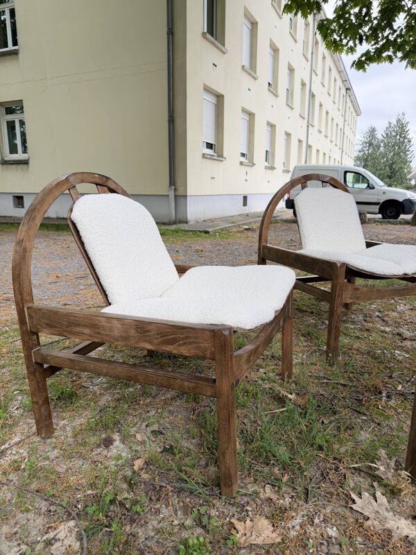 Fauteuils et table Argos restauré bouclette écru