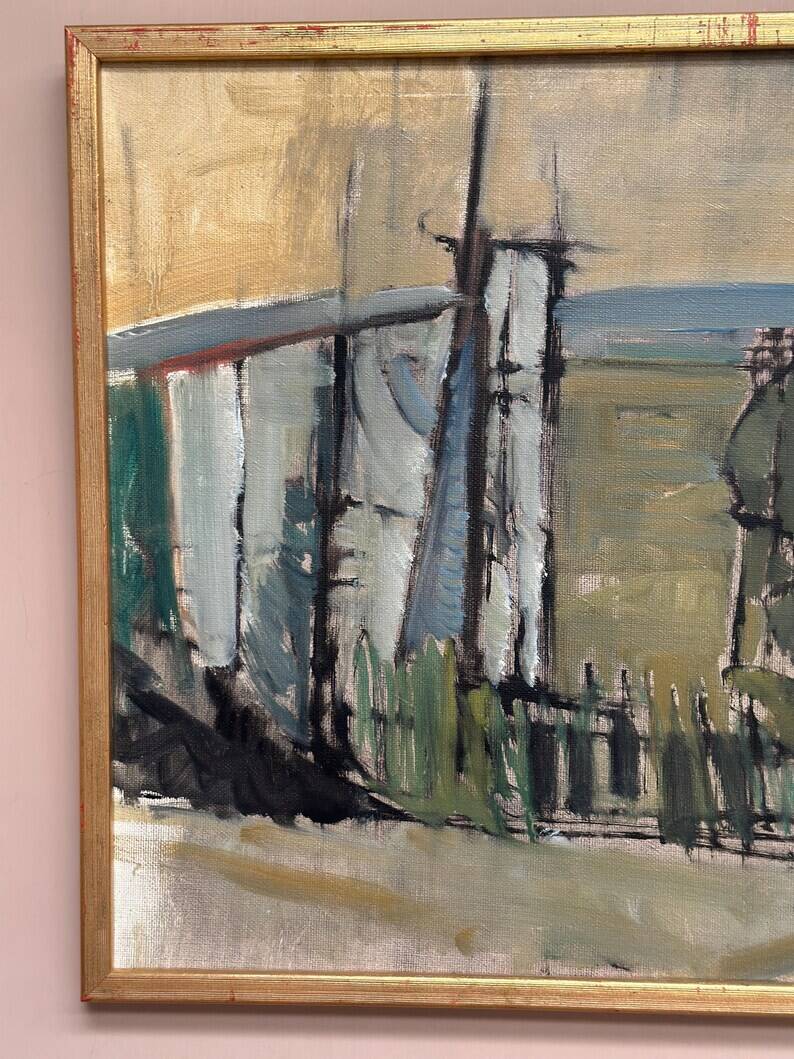 Original Swedish Oil on Canvas – “Abstract Landscape” by S. Hamlet – Dated 1960 – Vintage and Framed – 66 × 48 cm (26" × 18.9")
