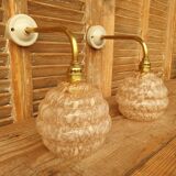 Swan neck wall lights in brass and Clichy glass