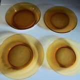 Lot of 4 mismatched plates amber glass