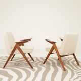 Fauteuils MID century chaise longue vintage en écru lot de 2 fauteuils