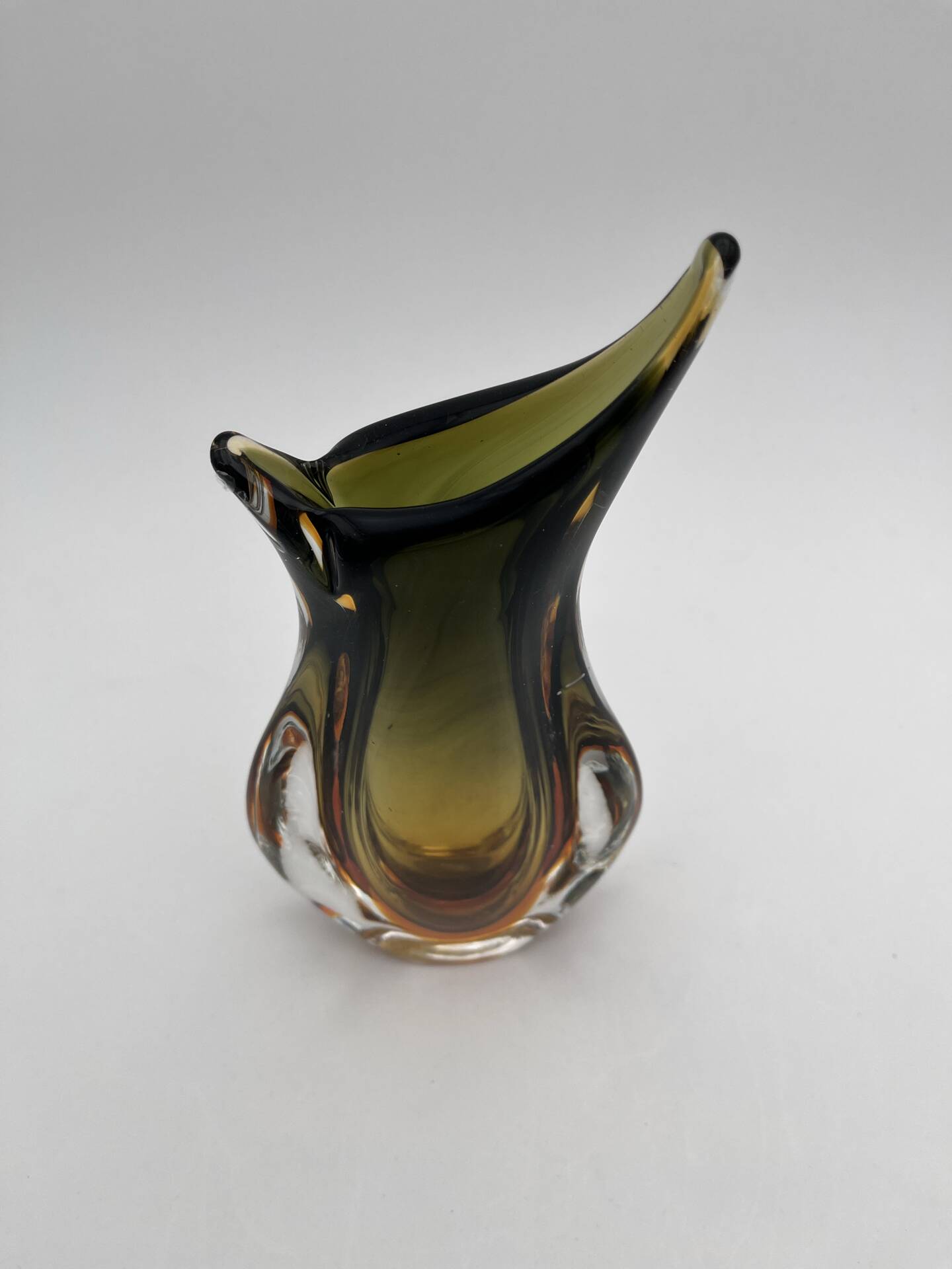 Sommerso Vase Flavio Poli Seguso Murano Green Amber Glass 1950