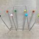 Colourful vintage chrome wire metal magazine rack, Mid Century atomic sputnik magazine stand