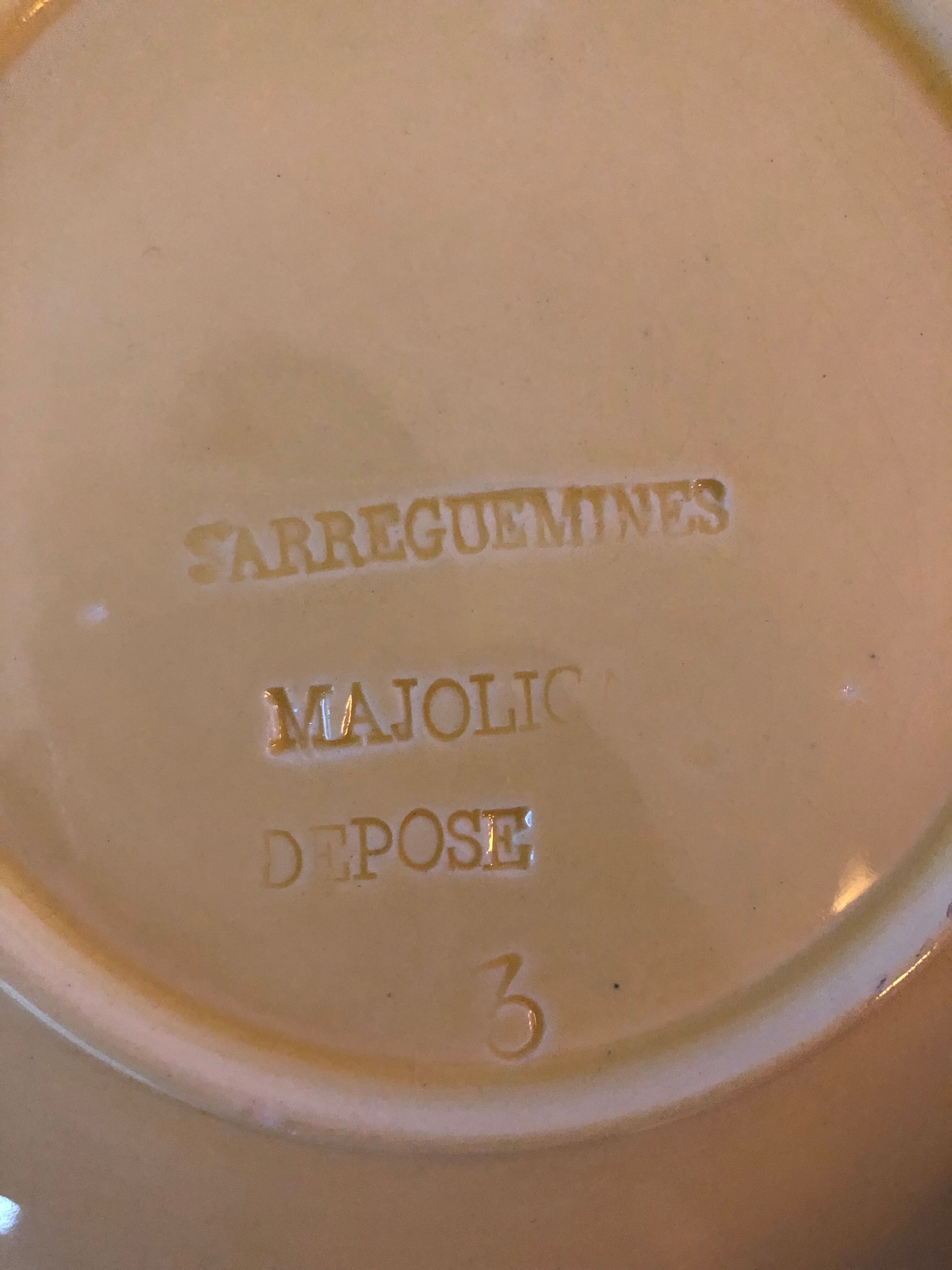 5 assiettes en barbotine majolica sarreguemines france