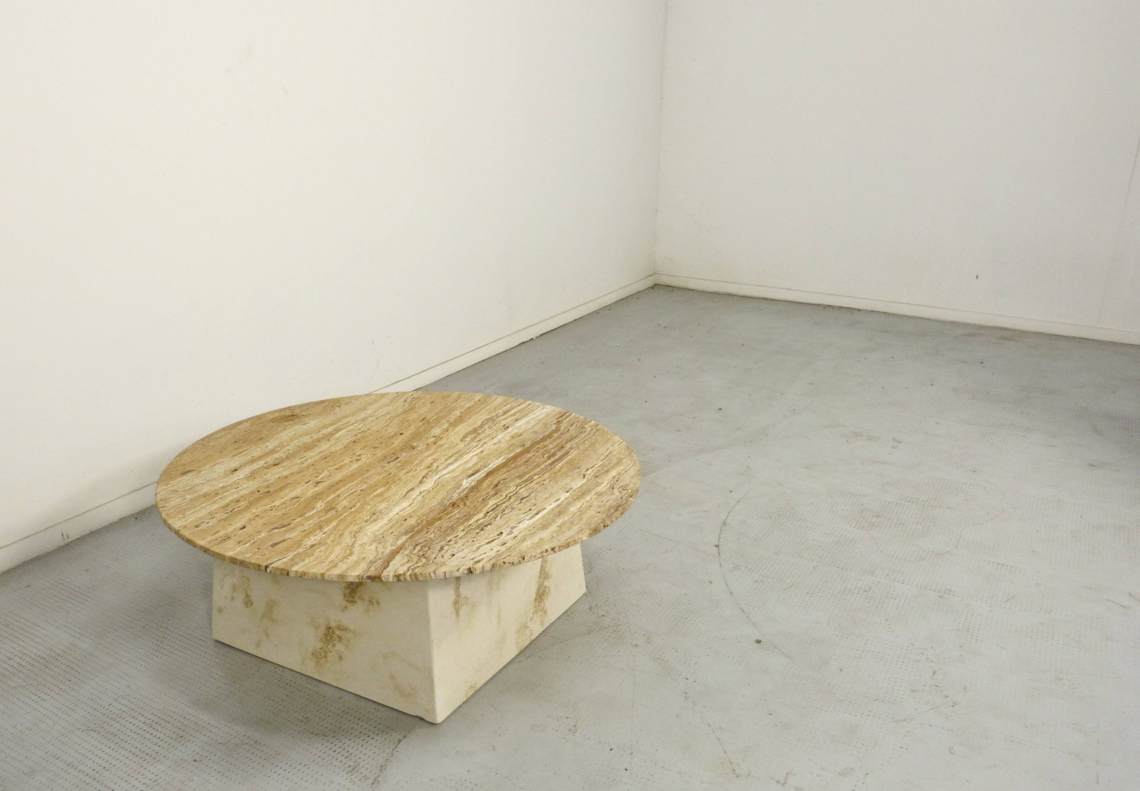 1970s Italian Travertine Minimalist Geometric Coffee Table. Modern/Midcentu